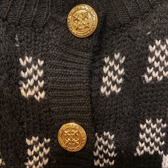 Vintage Cardigan Black and White Check Gold Button - Picture 3 of 4